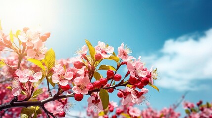 Obraz premium Beautiful Blooming Cherry Blossom in Spring Sunshine