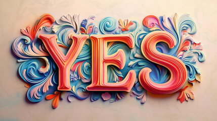 Decorative vintage yes design with vibrant colors and flourishes for creative projects