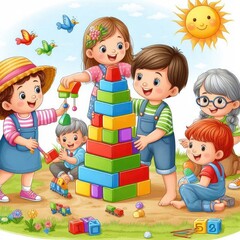 Fototapeta premium Children playing together: Children are often seen as symbols of innocence and kindness. &nbsp; . illustration