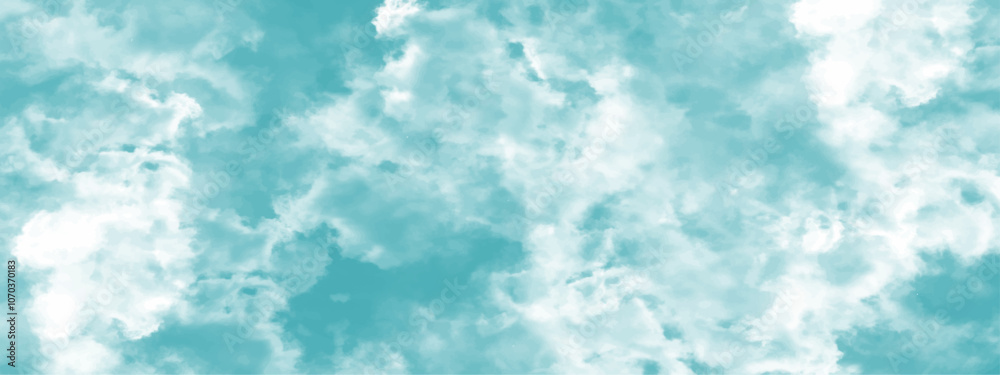 Poster Abstract background with Clouds and blue sky. Bright sky with white clouds. Texture design Panoramic grunge texture pattern. Seamless Aqua Organic Abstract Tie Dye Textile. 