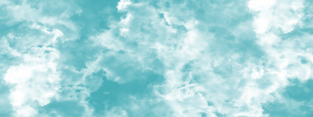 Abstract background with Clouds and blue sky. Bright sky with white clouds. Texture design Panoramic grunge texture pattern. Seamless Aqua Organic Abstract Tie Dye Textile. 