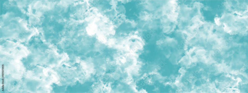 Poster Abstract background with Clouds and blue sky. Bright sky with white clouds. Texture design Panoramic grunge texture pattern. Seamless Aqua Organic Abstract Tie Dye Textile. 
