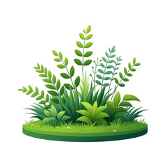 Fresh green plant in pot, vector illustration of grass with leaves and branch