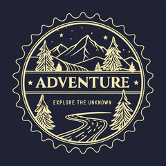 Vintage outdoor adventure label, badge, stamp or logo in retro style.