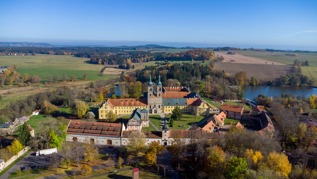  Aerial drone view - photography of monastery Tepla near Marianske Lazne (Marienbad) - Czech Republic, Europe