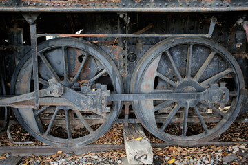 Fototapeta premium Train old rusty wheels of railway machine