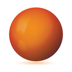 Glass orange ball or precious pearl. Glossy realistic ball, 3D sphere. Abstract vector illustration highlighted on a white background. Big metal bubble with shadow