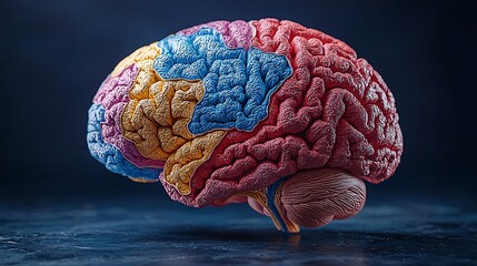 Naklejka premium Detailed 3D Anatomical Model of Human Brain with Colorful Regions for Educational Neuroscience Study and Research