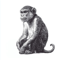 Fototapeta premium Vintage Black and White Engraving Illustration of a Sitting Monkey