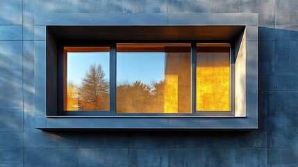 A modern square window with sleek black frames