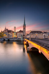 Obraz premium Zurich, Switzerland. Cityscape image of Zurich, Switzerland at beautiful autumn sunset.