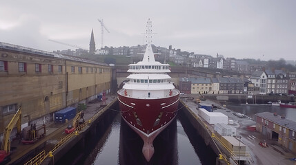 Background image of industrial ship put in dry dock