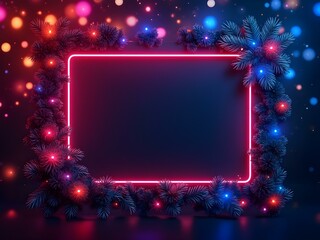 Christmas background in neon light with frame
