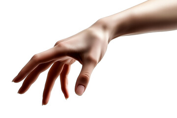 Photorealistic Human Hand Grabbing Gesture, Elegant Pose with Fine Details, Smooth Skin Texture, Ethereal Atmosphere, Studio Photography, 8K Resolution, Isolated on Transparent Background