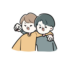 笑顔で肩を組む2人の男性