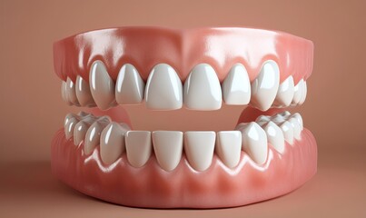 Obraz premium teeth that are realistic. White smile isolated in 3D for orthodontic clinic, white jaw render in dentistry concept. dental hygiene model