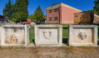 Ancient Roman and Greek sarcophagus discovered during the excavations of the ancient city of Aphrodisias in Turkey. The city was dedicated to the goddess Aphrodite.