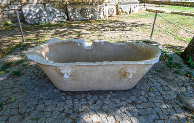 Ancient Roman and Greek sarcophagus discovered during the excavations of the ancient city of Aphrodisias in Turkey. The city was dedicated to the goddess Aphrodite.