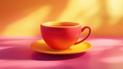 Fototapeta premium Herbal tea infused with pepper and turmeric in a vibrant red cup paired with a yellow saucer perfect for promoting a healthy lifestyle