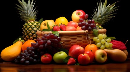 Vibrant Basket of Fruits Filled with Fresh, Colorful Selection
