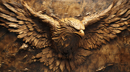"a 3d wall art installation featuring a majestic animal, like a lion or eagle, carved in high relief. Majestic. Illustration
