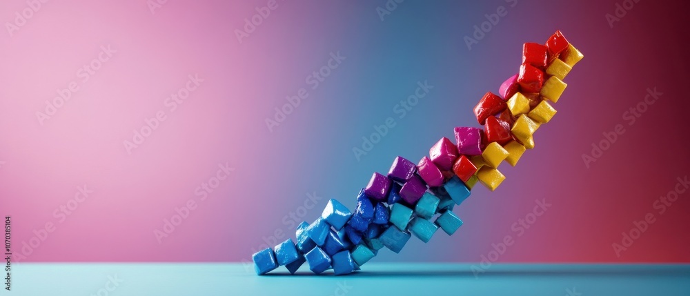 Poster a colorful arrangement of cubes leans gracefully against a vibrant background, creating a striking v