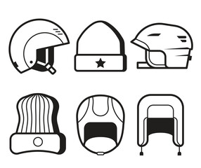 Winter Sports Hats and Helmets in Line Art