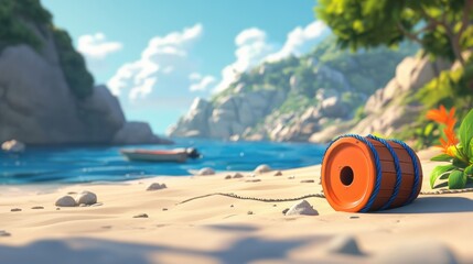 Obraz premium Lost lead weight resting on the sand in a popular fishing bay highlighting environmental impact and fishing gear management