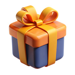 3D Gift Box with Orange Ribbon and Bow