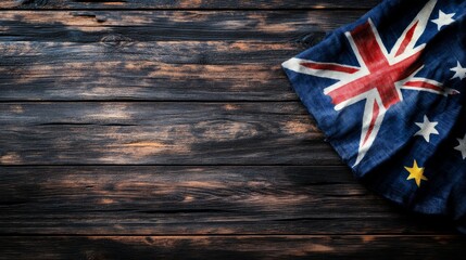 Australian Flag On Rustic Wooden Background, Patriotism And National Identity Concept.