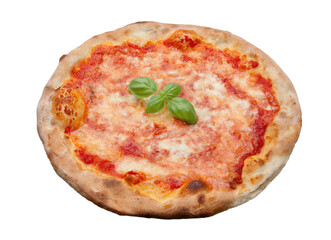Delicious pizza margherita with tomato, mozzarella and basil on white background