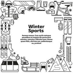 Winter Sport Border Frame Card in Line Art