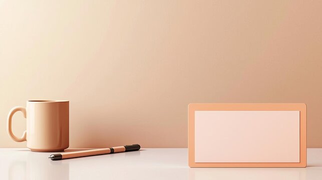 Conference badge and name tag displayed on a clean table next to coffee mug and stylus soft, warm tones creating a welcoming and organized atmosphere