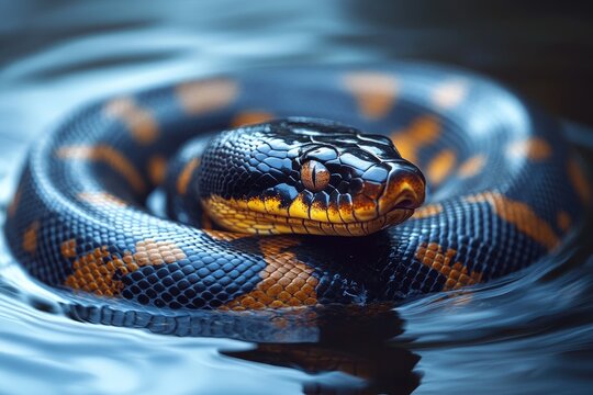White-lipped python resting peacefully in water