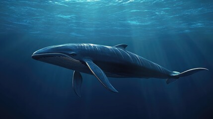 Fototapeta premium Sei whale gracefully swimming near the ocean surface showcasing marine life in its natural habitat