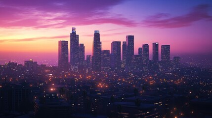 Obraz premium Majestic view of downtown skyline illuminated at dusk urban landscape photography