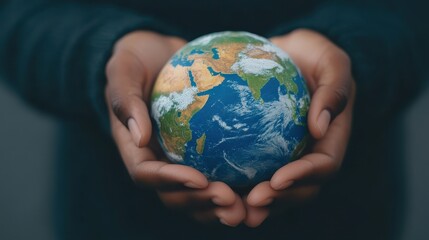 Diverse Hands Embracing Earth Model Symbolizing United Responsibility for the Sustainable Future of Our Shared Planet
