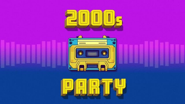Looped 2000s Party Animation with Retro Cassette and Equalizer for nostalgic music-themed events or throwback visuals