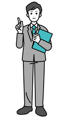 Full body illustration of business person woman with material.
