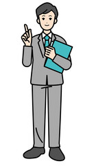 Full body illustration of business person woman with material.
