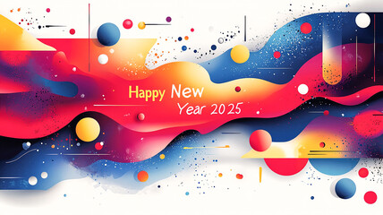 Vibrant abstract art celebrating the New Year 2025 with colorful patterns and festive elements