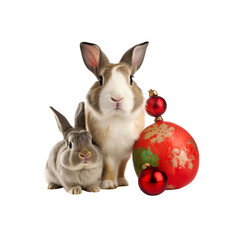 Obraz premium Two Rabbits With Christmas Ornaments