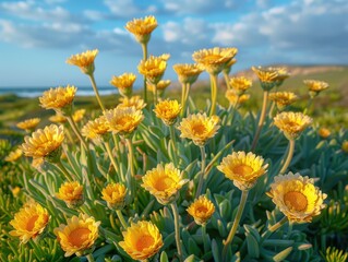 Obraz premium Vibrant Yellow Flowers in a Scenic Landscape