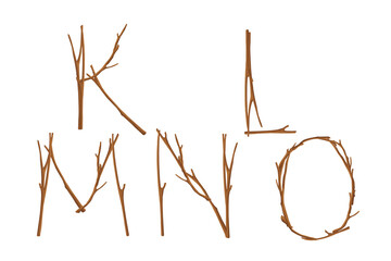 Fototapeta premium Branches spring alphabet. Easter set ABC on white background. Part 3