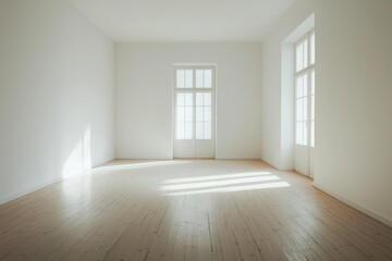 Obraz premium A large, empty room with a door and two windows