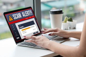 Cyber security software show alert of cyber attack for protection snugly. Danger from virus, phishing and cyber fraud.