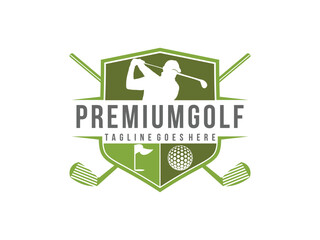 premium golf logo with silhouette man vector illustration