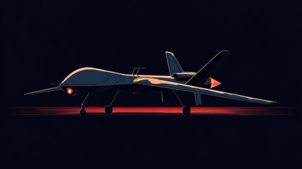 A white drone with a black tail against a dark background.