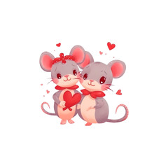 Cute Couple of Mice Holding a Heart for Valentines Day