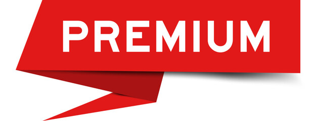 Red color speech banner with word premium on white background